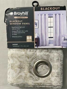 Broyhill Legacy Lazlo Blackout Curtain Window Panel 84in Taupe Beige Damask 1pc